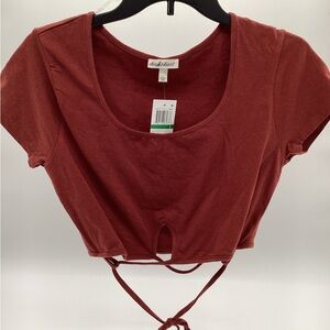 Derek Heart rust tie-front scoop crop top